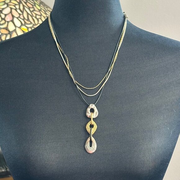 Chico's Necklace Jewlery Statement 20" Adjustable Silver Gold Tone Y Drop Cord - Picture 1 of 9